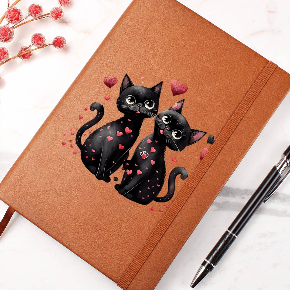 Valentine's Day Black Cat 022 - Vegan Leather Journal