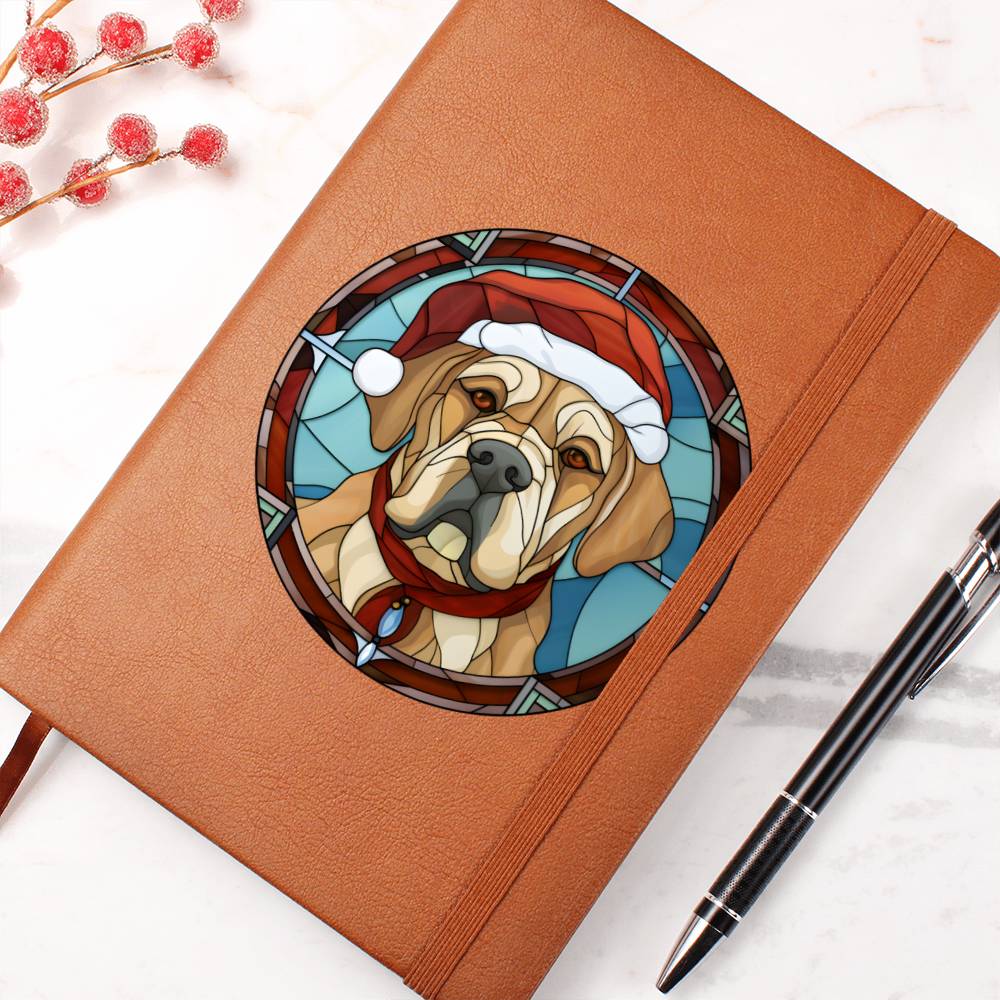 Dog Stained Glass Christmas Design 004 - Vegan Leather Journal