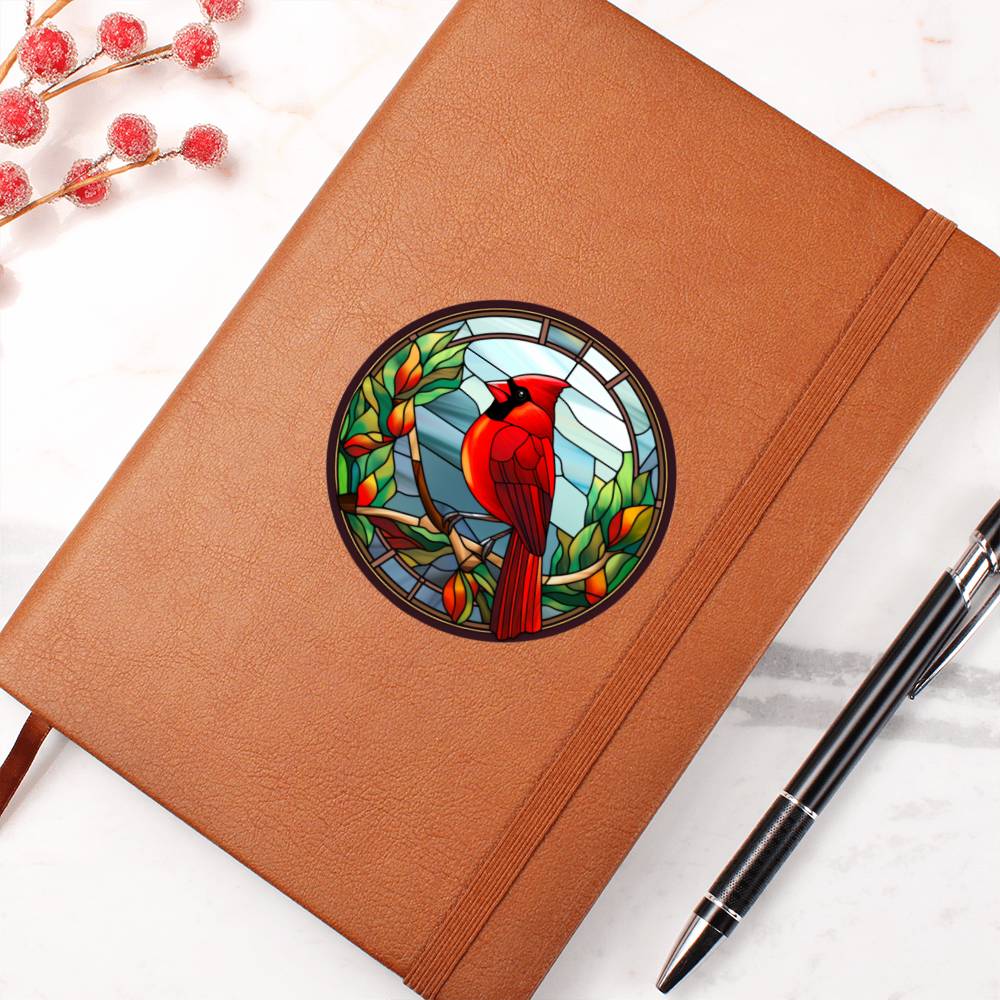 Christmas Red Cardinal Stained Glass Design 010 - Vegan Leather Journal