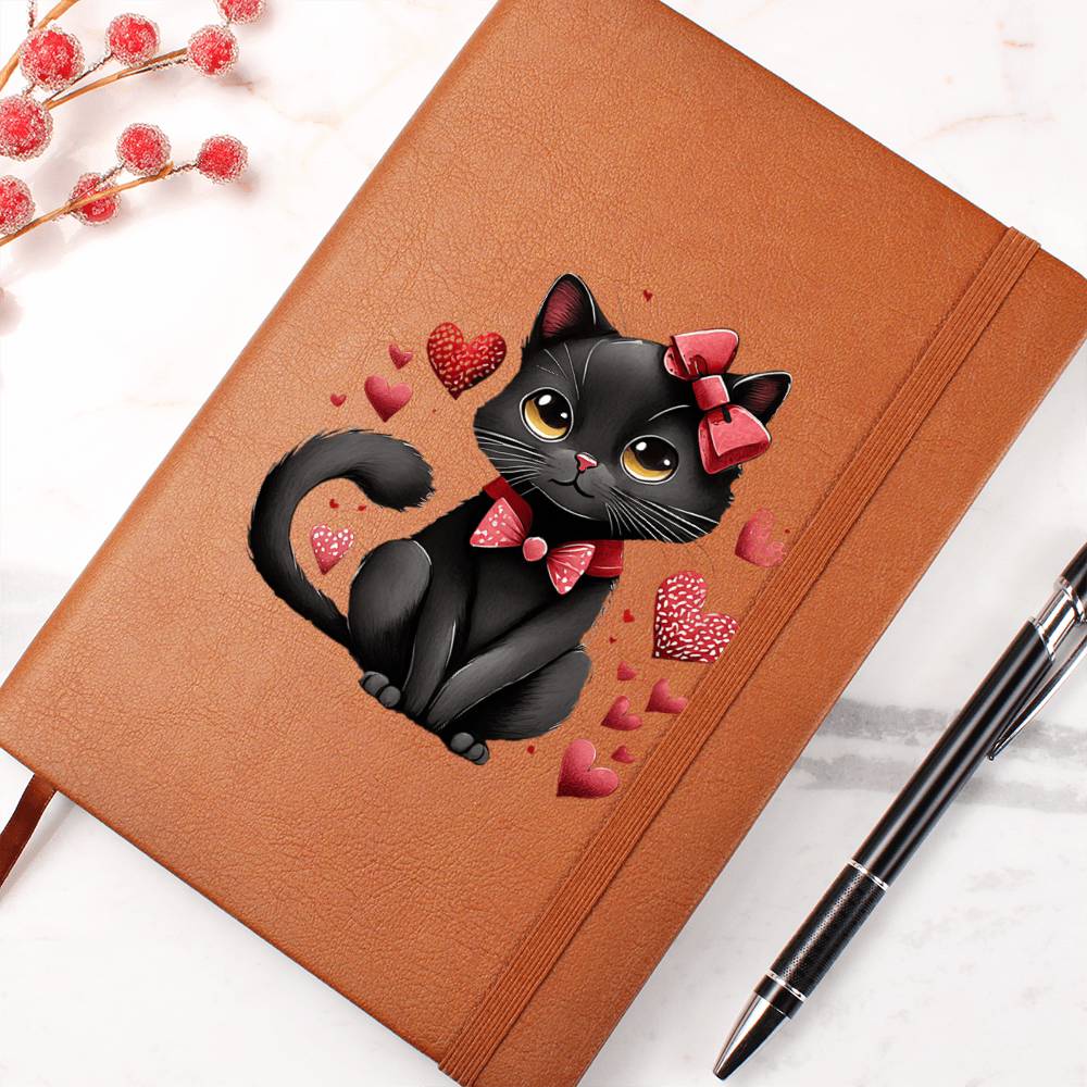 Valentine's Day Black Cat 015 - Vegan Leather Journal