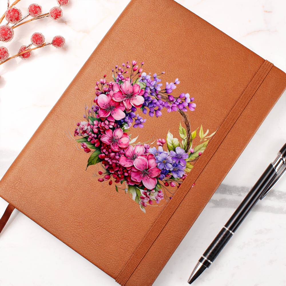 Floral Flower Wreath 045 - Vegan Leather Journal