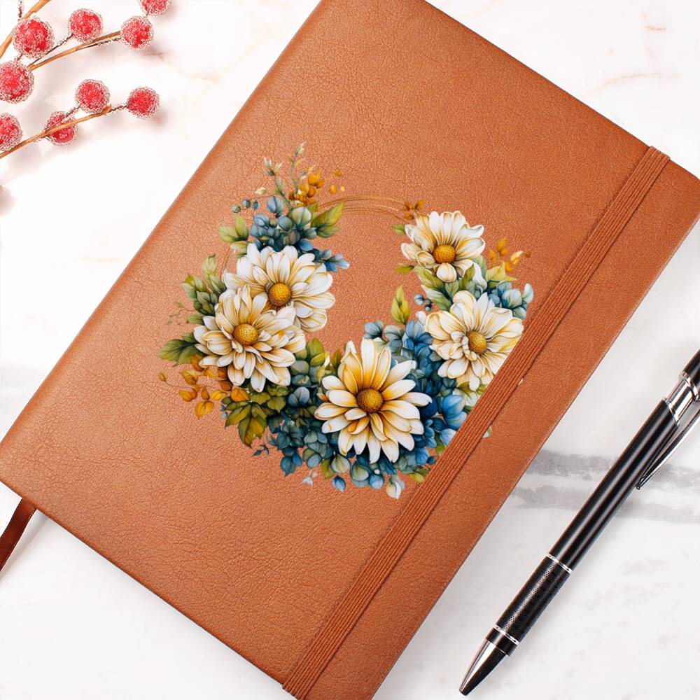 Floral Flower Wreath 141 - Vegan Leather Journal