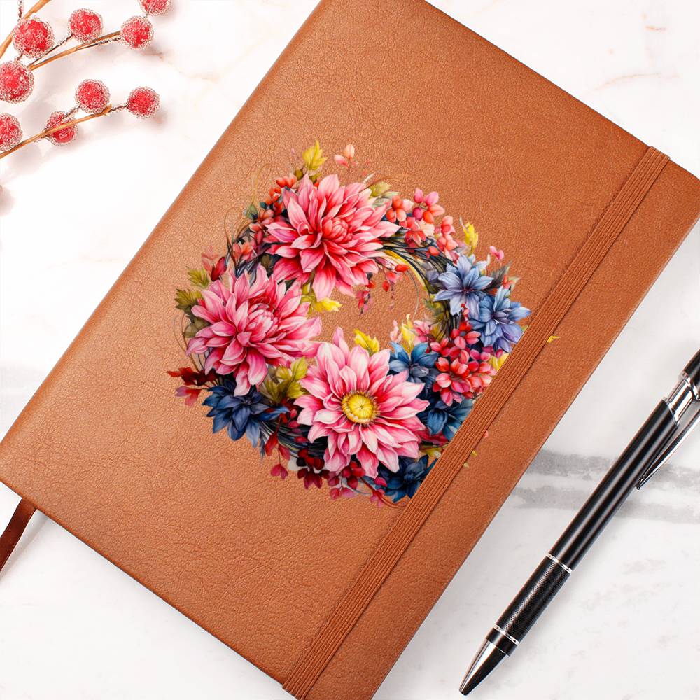 Floral Flower Wreath 148 - Vegan Leather Journal