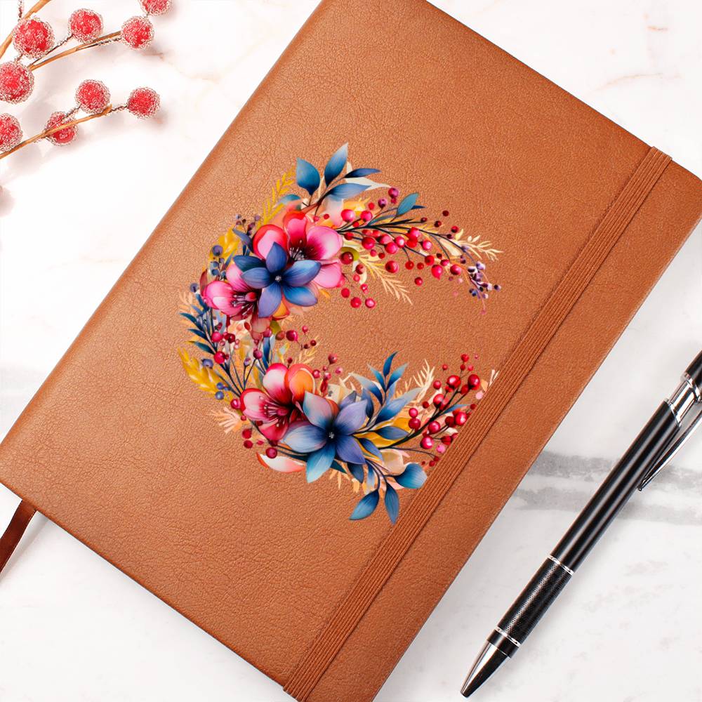 Floral Flower Wreath 063 - Vegan Leather Journal