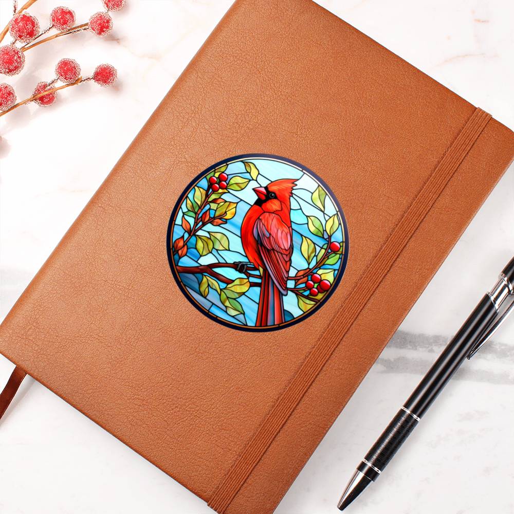 Christmas Red Cardinal Stained Glass Design 029 - Vegan Leather Journal