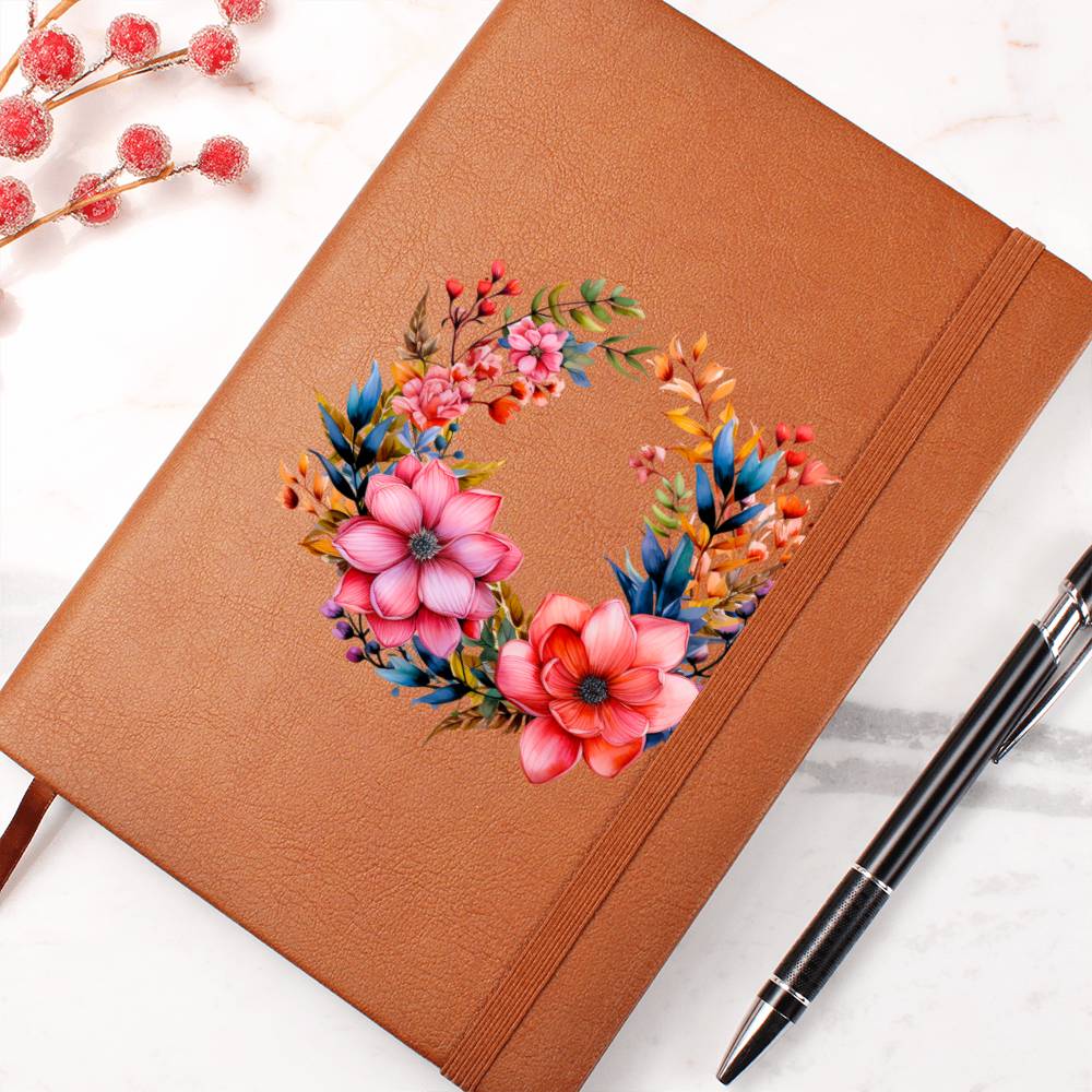 Floral Flower Wreath 118 - Vegan Leather Journal