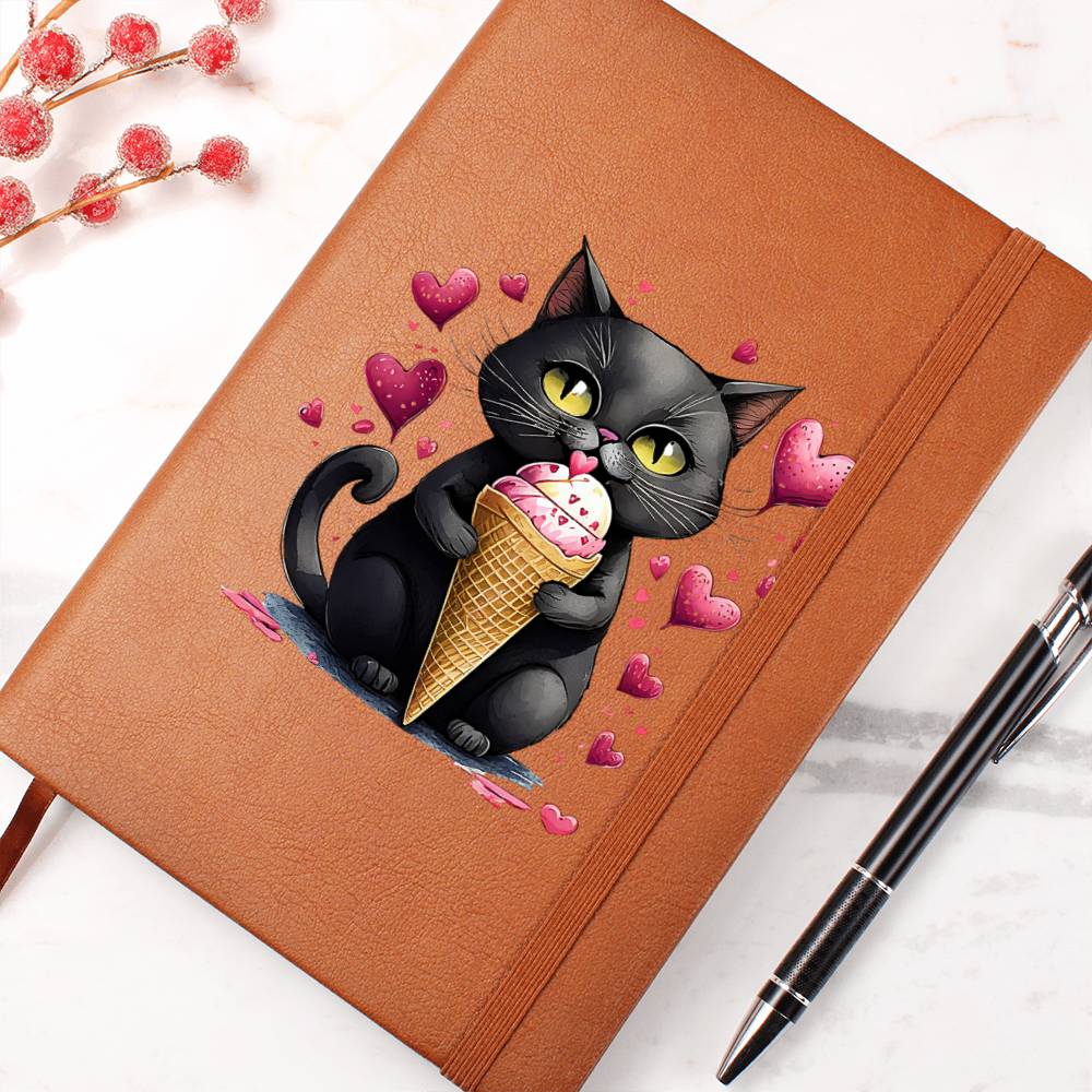 Valentine's Day Black Cat 063 - Vegan Leather Journal