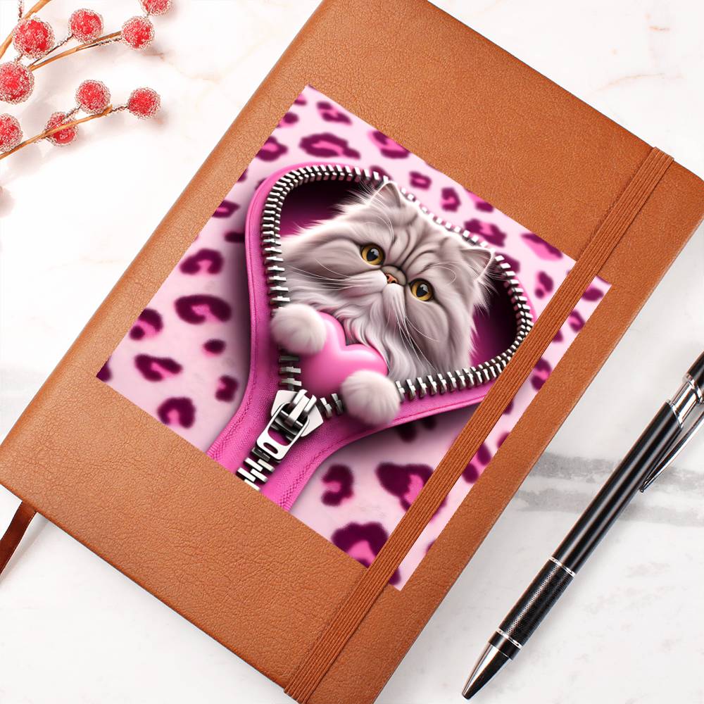 Valentine's Day Cat And Zipper 009 - Vegan Leather Journal