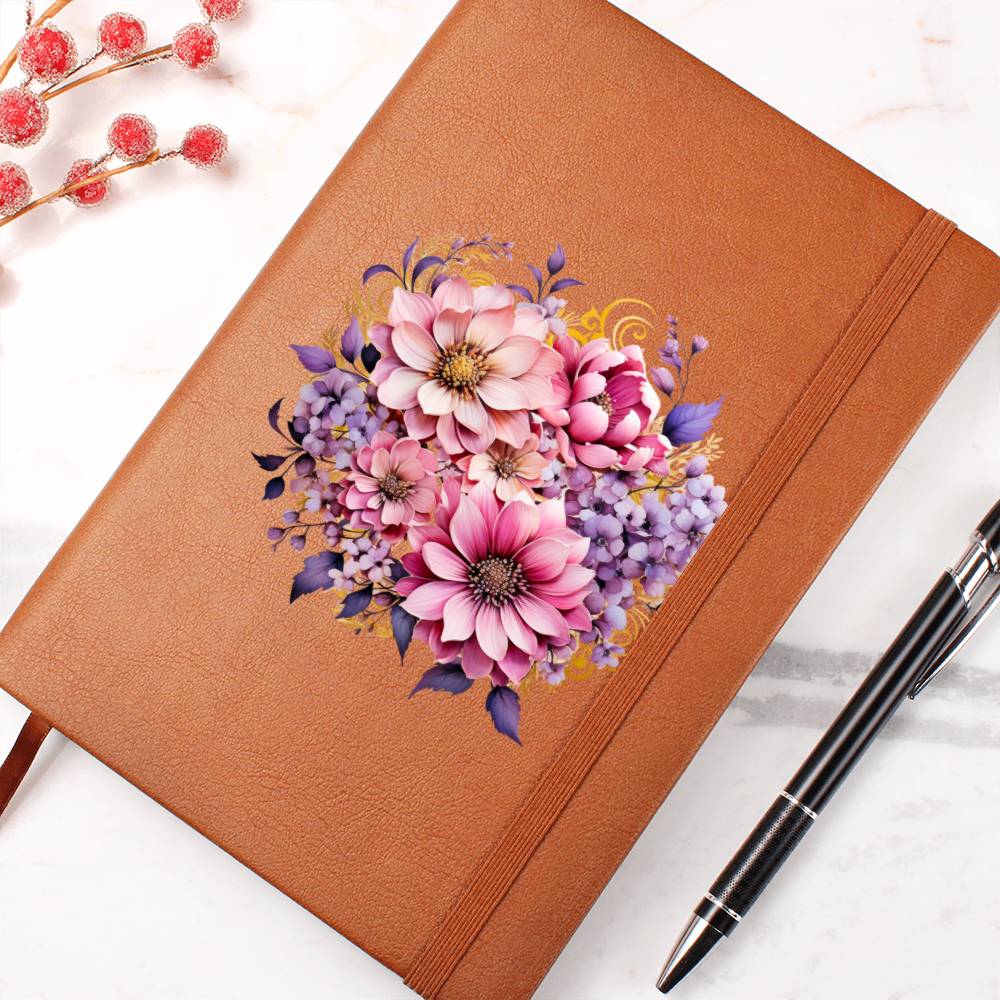 Floral Flower Wreath 123 - Vegan Leather Journal