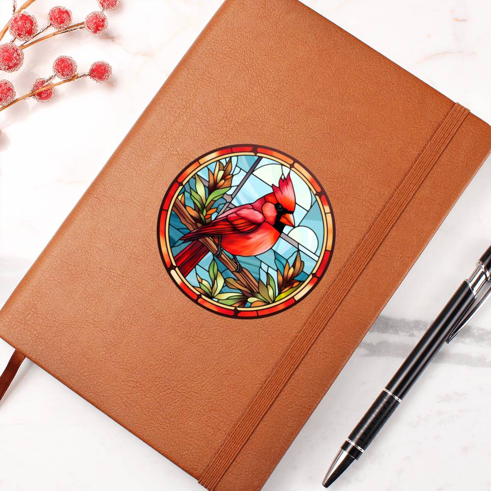 Christmas Red Cardinal Stained Glass Design 018 - Vegan Leather Journal