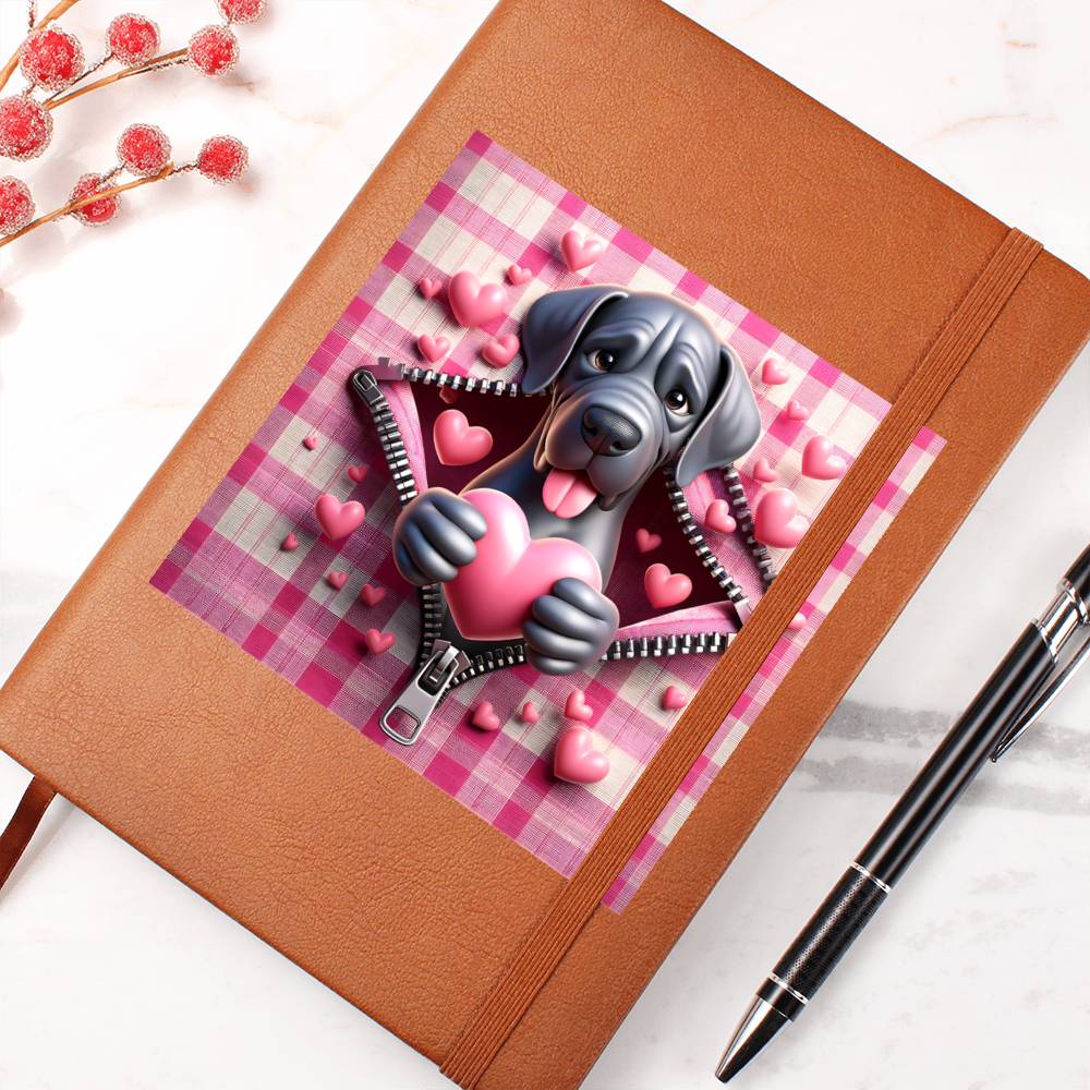 Valentine's Day Dog And Zipper 026 - Vegan Leather Journal