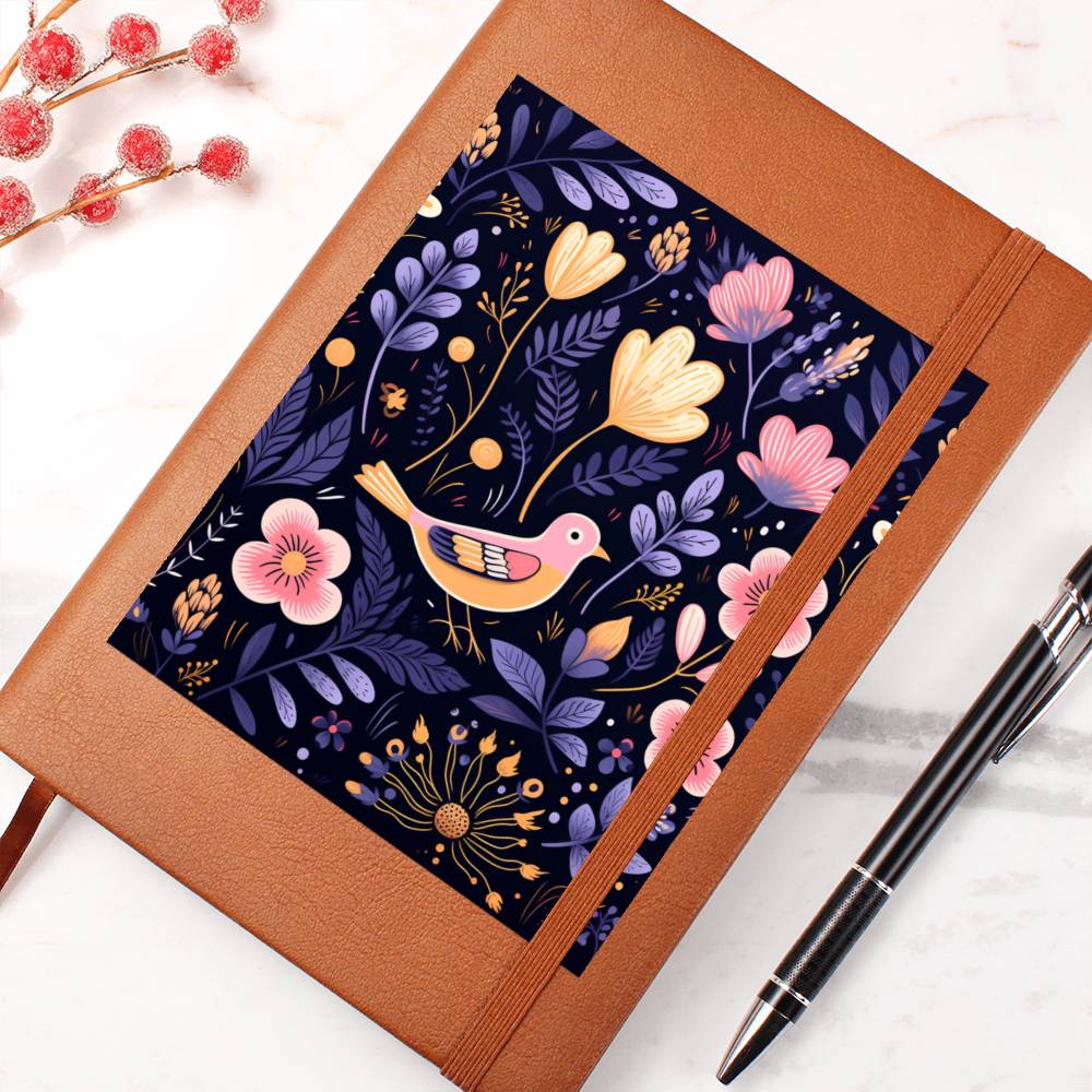 Birds And Floral Design 091 - Vegan Leather Journal