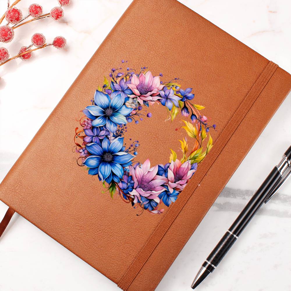Floral Flower Wreath 131 - Vegan Leather Journal