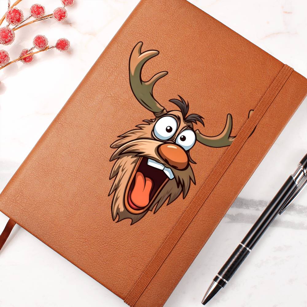 Funny Reindeer Face 10 - Vegan Leather Journal