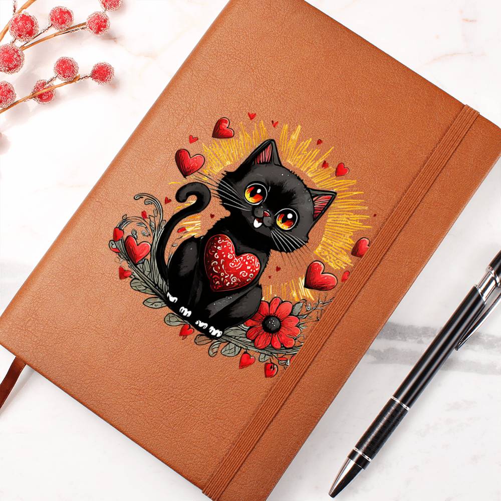 Valentine's Day Black Cat 064 - Vegan Leather Journal