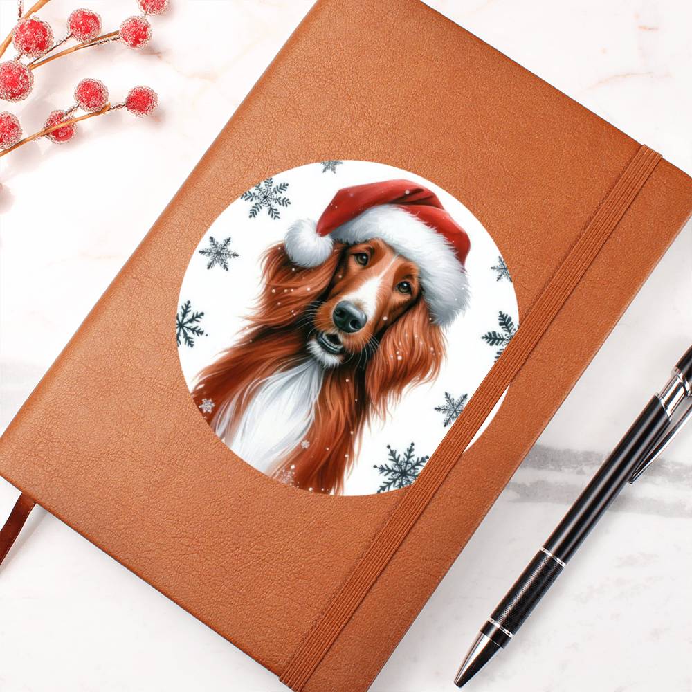 Christmas Dog - Irish Red and White Setter - Vegan Leather Journal