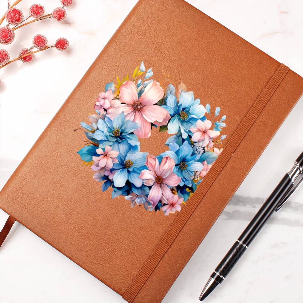Floral Flower Wreath 053 - Vegan Leather Journal