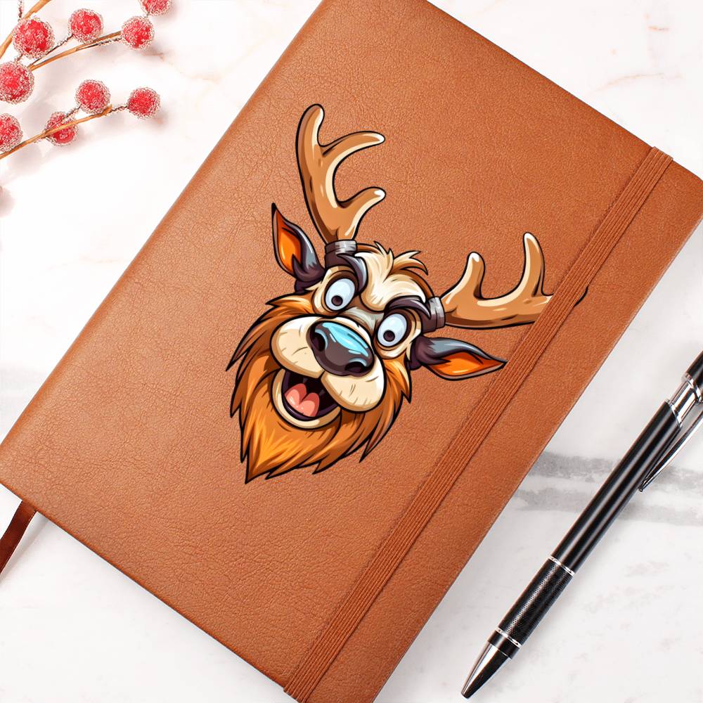 Funny Reindeer Face 16 - Vegan Leather Journal