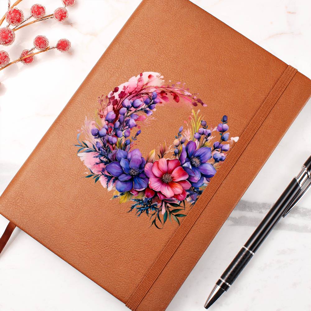 Floral Flower Wreath 140 - Vegan Leather Journal
