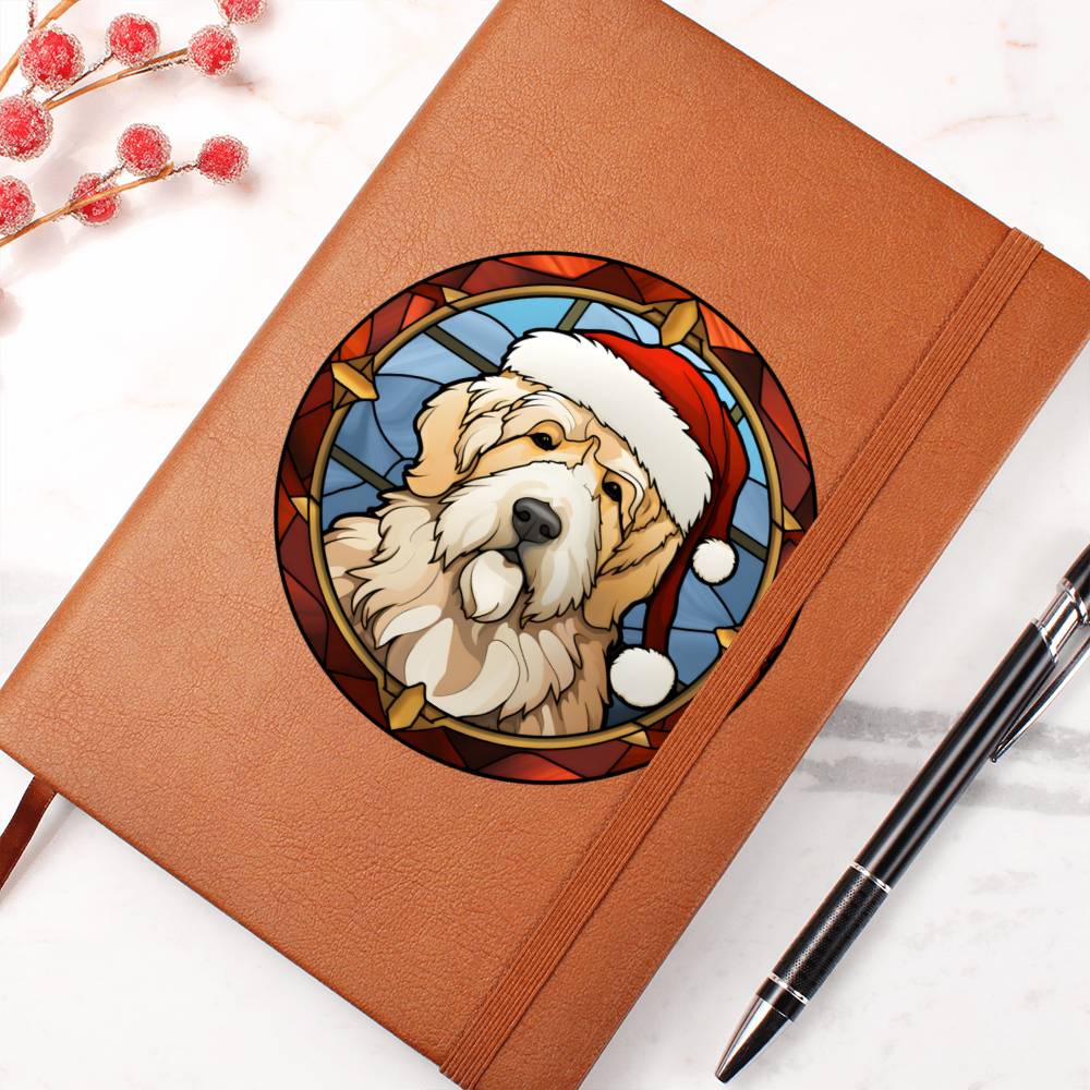 Dog Stained Glass Christmas Design 025 - Vegan Leather Journal