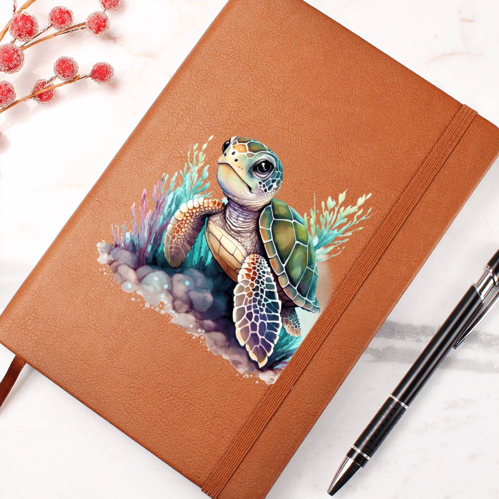 Cute Sea Turtle 015 - Vegan Leather Journal