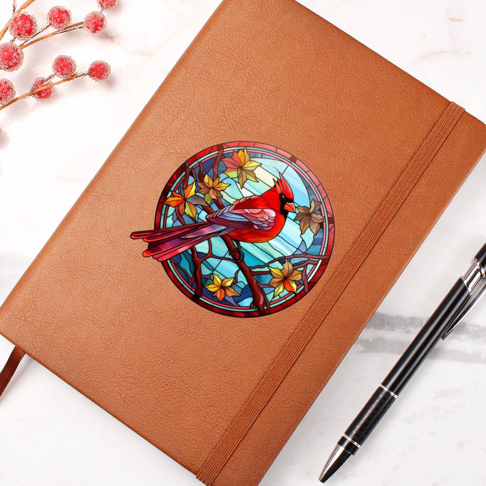 Christmas Red Cardinal Stained Glass Design 030 - Vegan Leather Journal