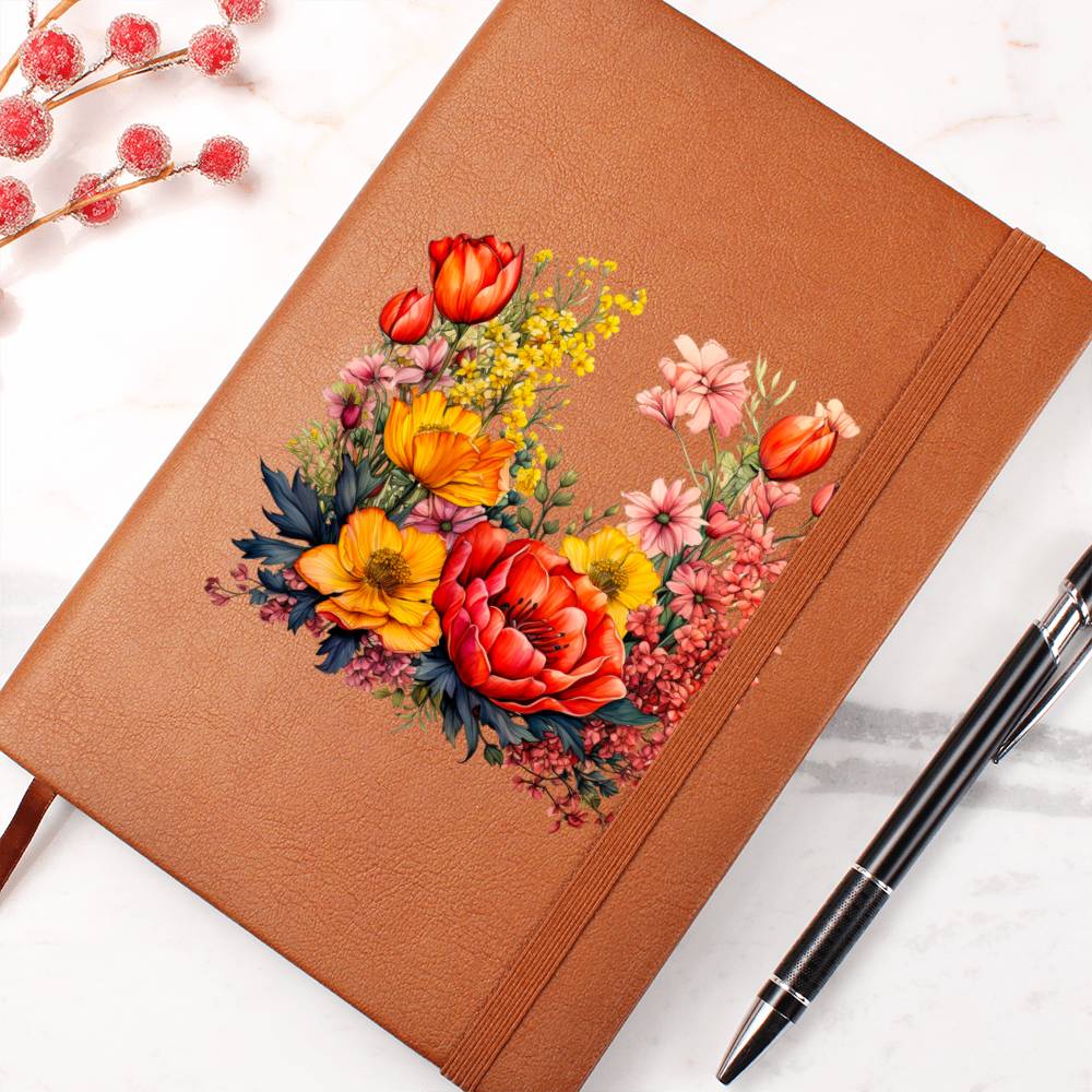 Floral Flower Wreath 058 - Vegan Leather Journal