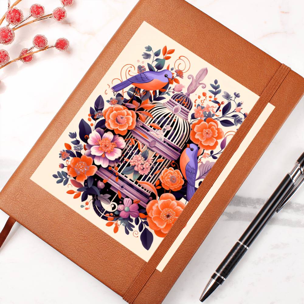 Birds And Floral Design 109 - Vegan Leather Journal
