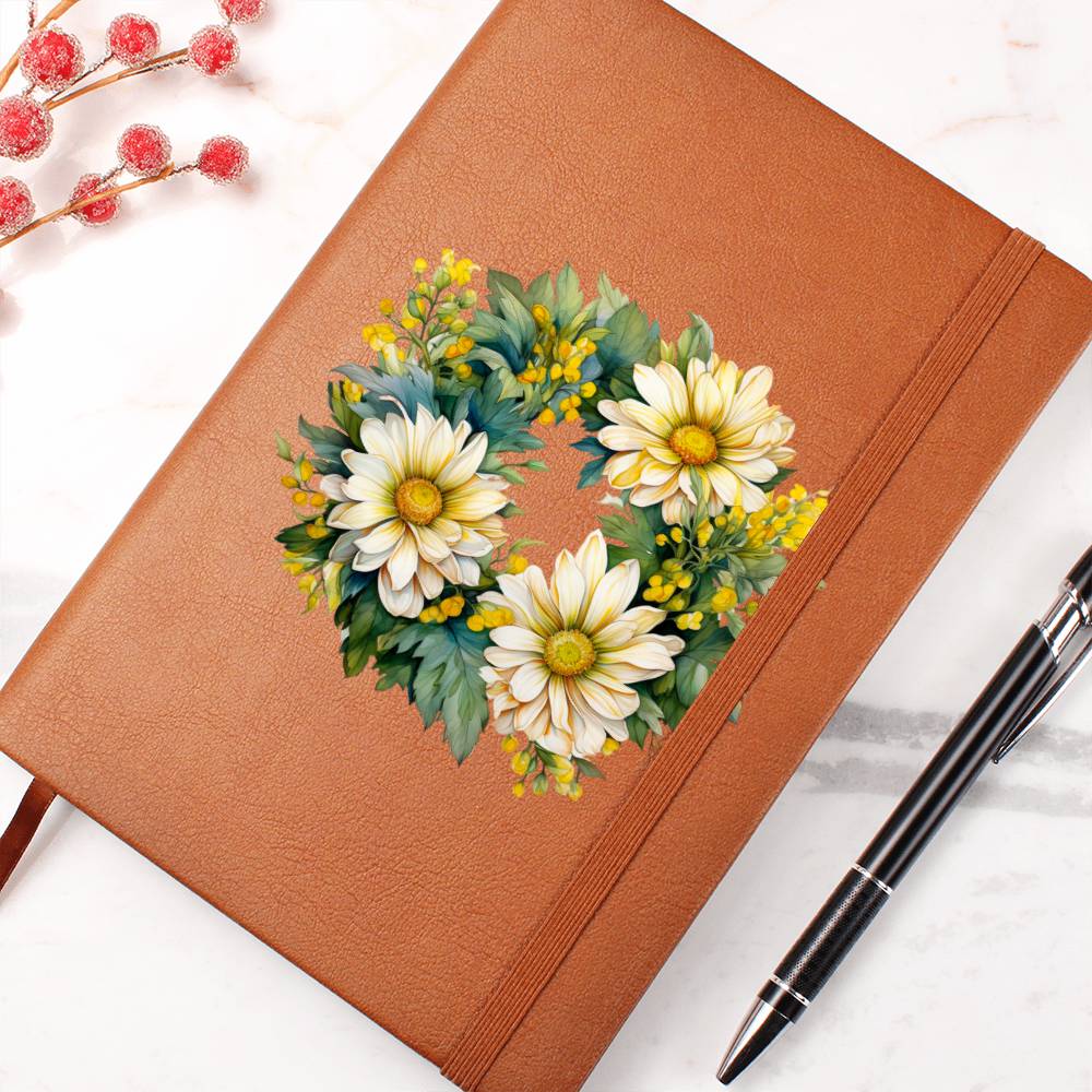 Floral Flower Wreath 039 - Vegan Leather Journal