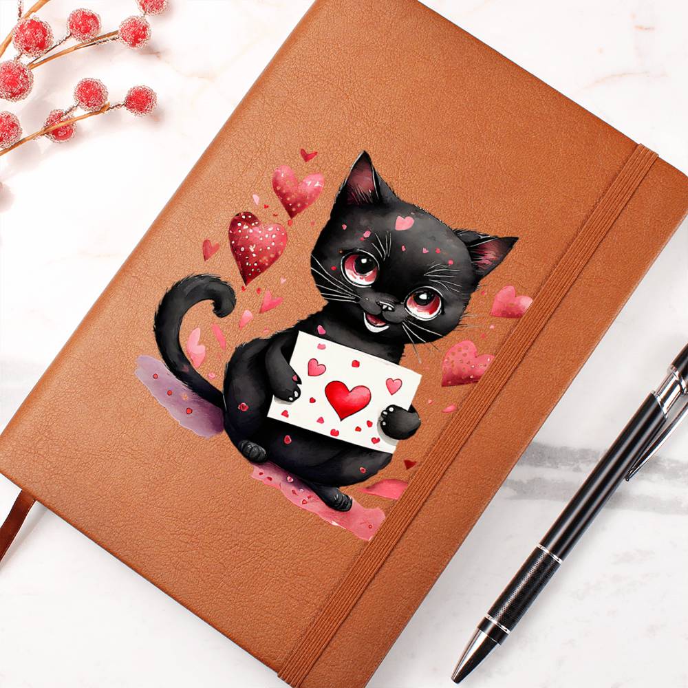 Valentine's Day Black Cat 047 - Vegan Leather Journal