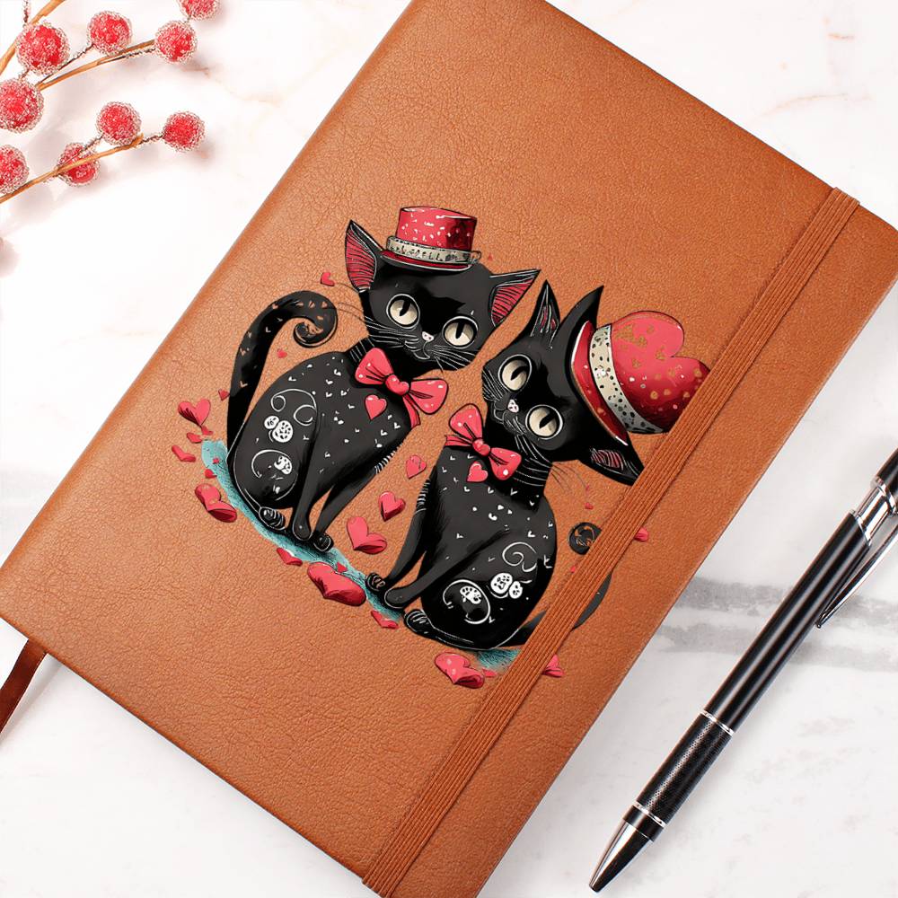 Valentine's Day Black Cat 009 - Vegan Leather Journal