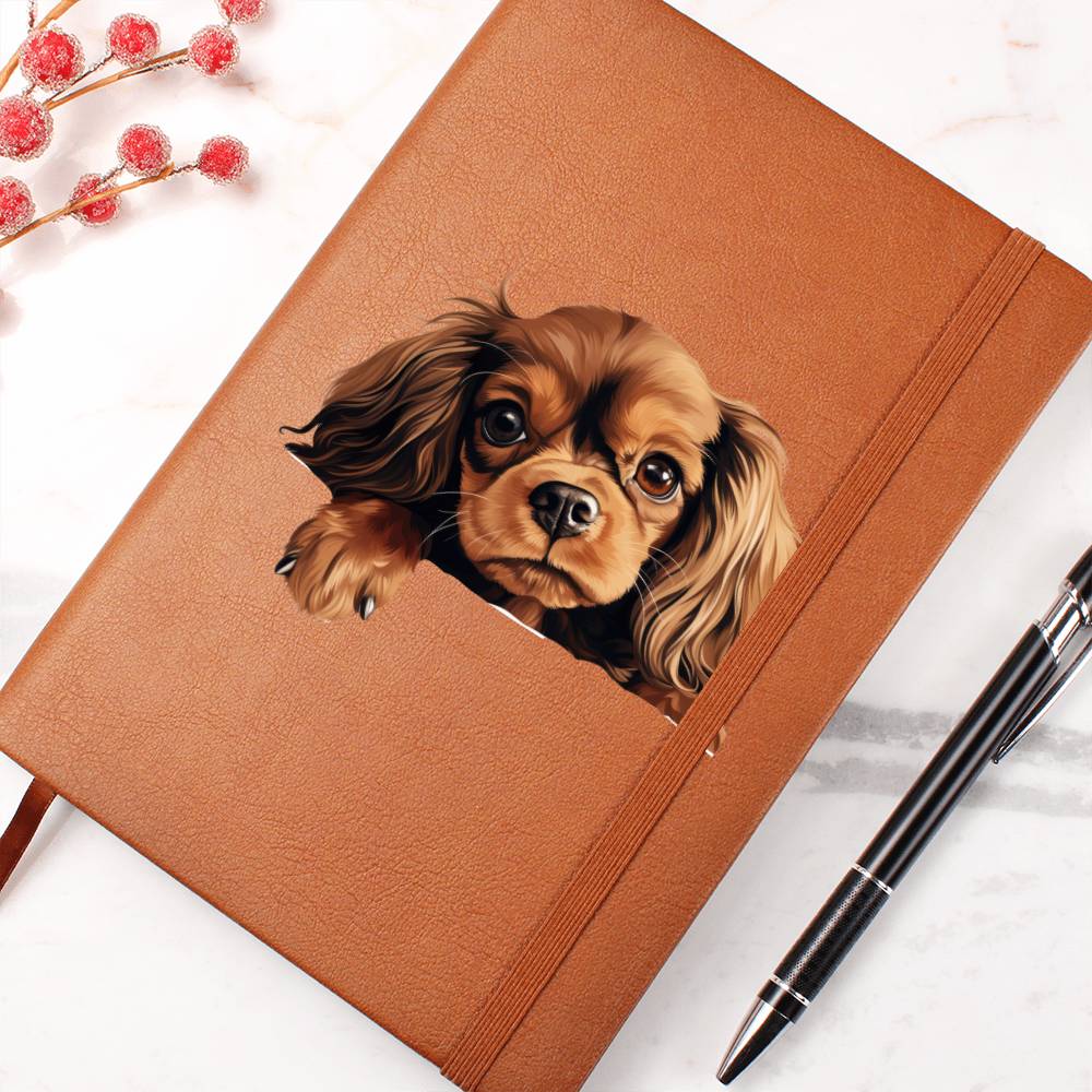English Toy Spaniel Peeking - Vegan Leather Journal