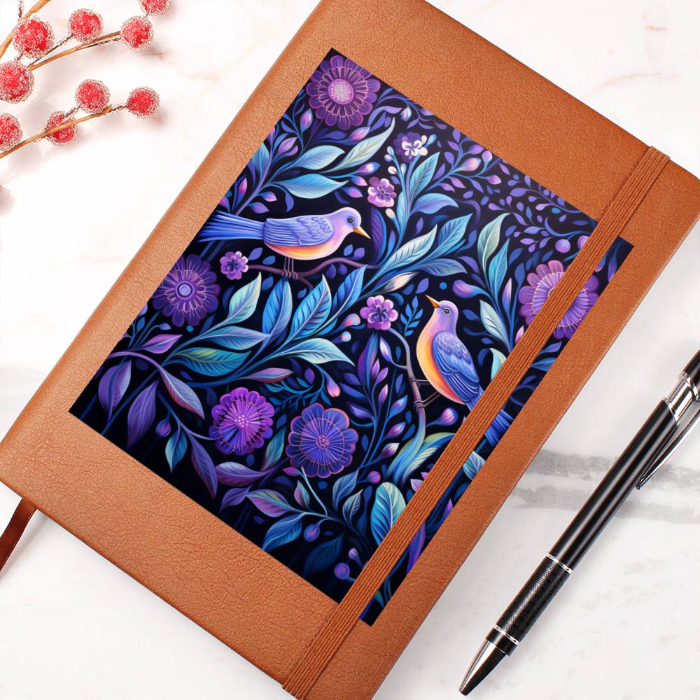 Birds And Floral Design 146 - Vegan Leather Journal