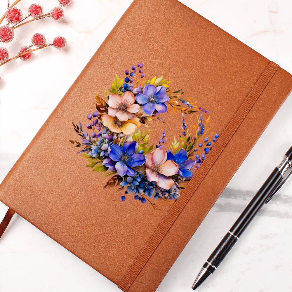 Floral Flower Wreath 153 - Vegan Leather Journal