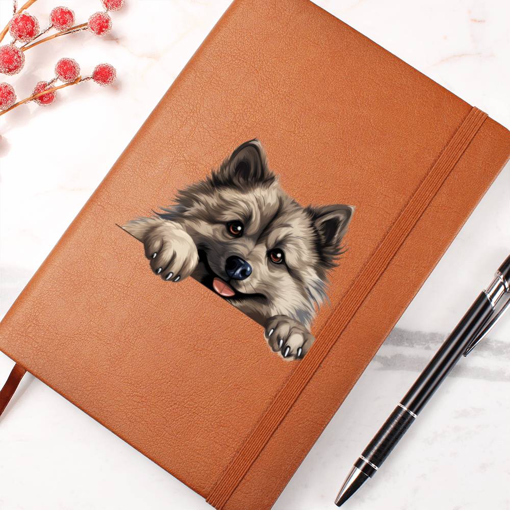 Keeshond Peeking - Vegan Leather Journal