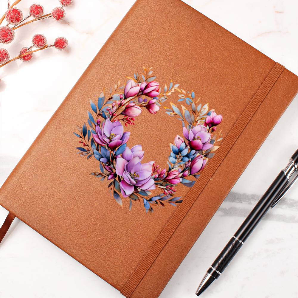 Floral Flower Wreath 072 - Vegan Leather Journal
