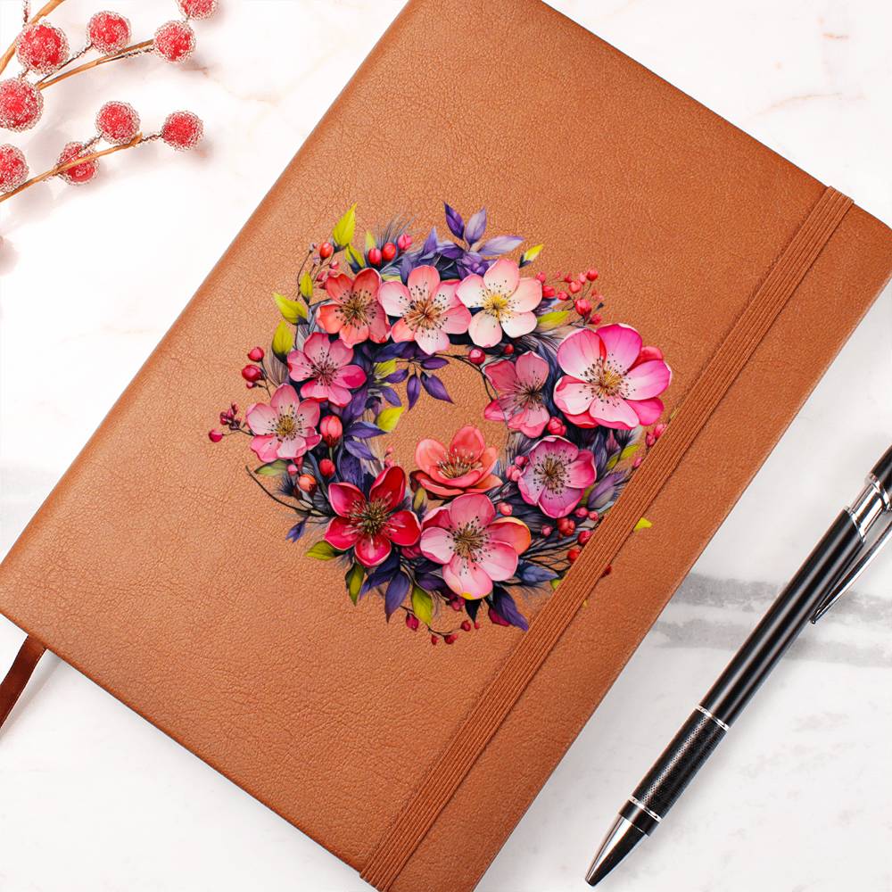 Floral Flower Wreath 149 - Vegan Leather Journal