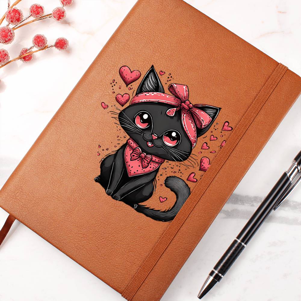 Valentine's Day Black Cat 048 - Vegan Leather Journal
