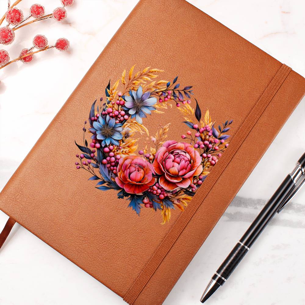 Floral Flower Wreath 122 - Vegan Leather Journal