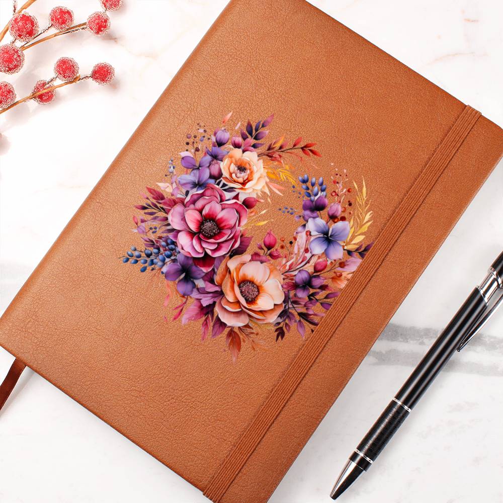 Floral Flower Wreath 127 - Vegan Leather Journal
