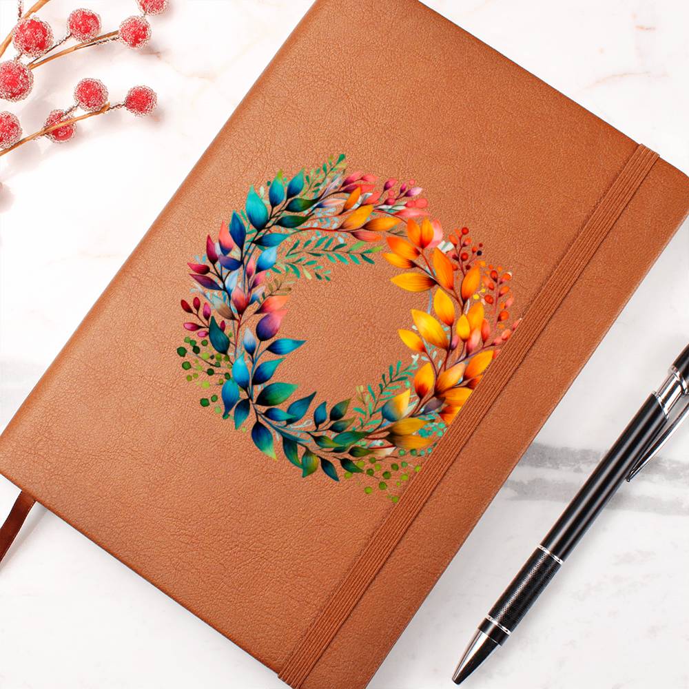 Floral Flower Wreath 120 - Vegan Leather Journal