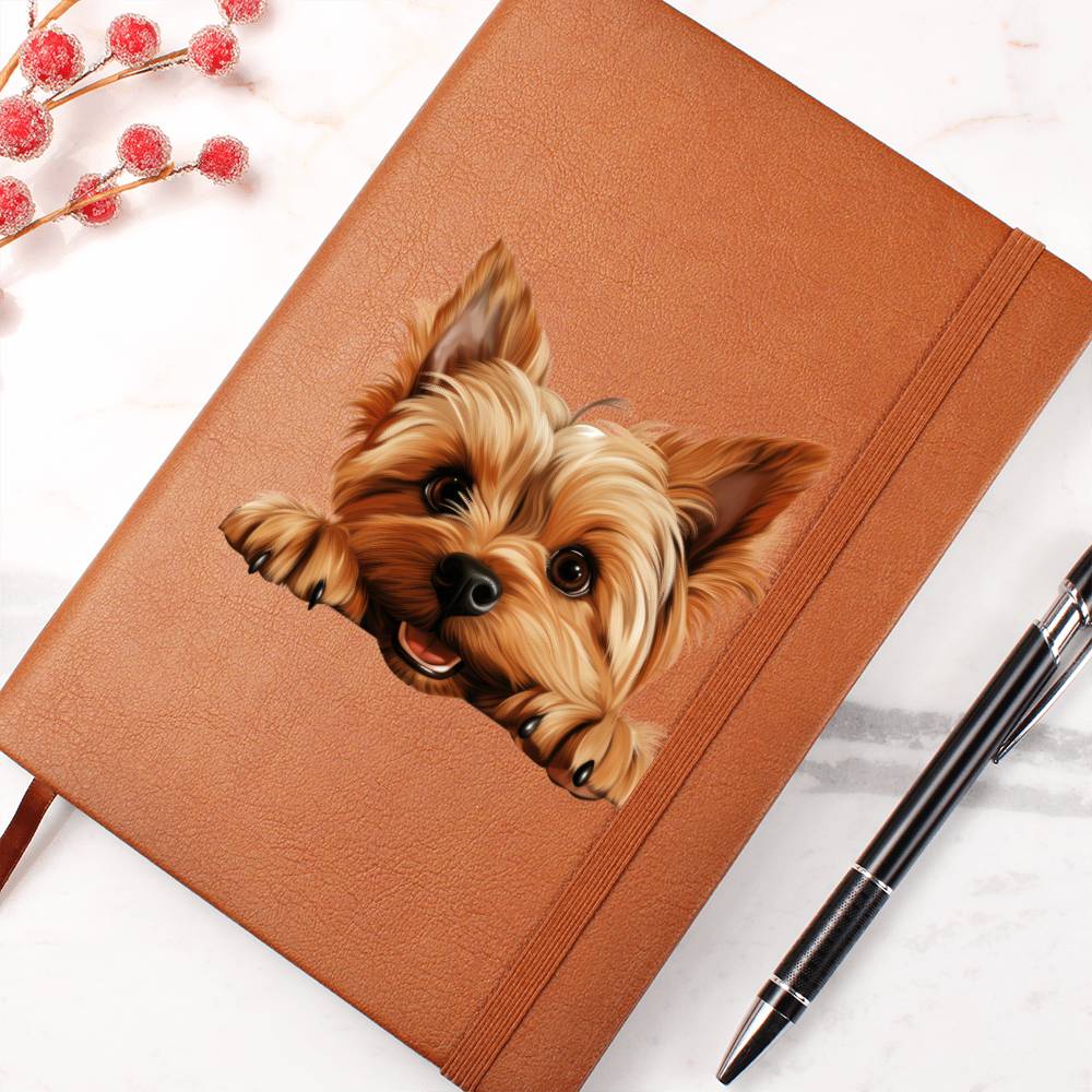 Silky Terrier Peeking - Vegan Leather Journal