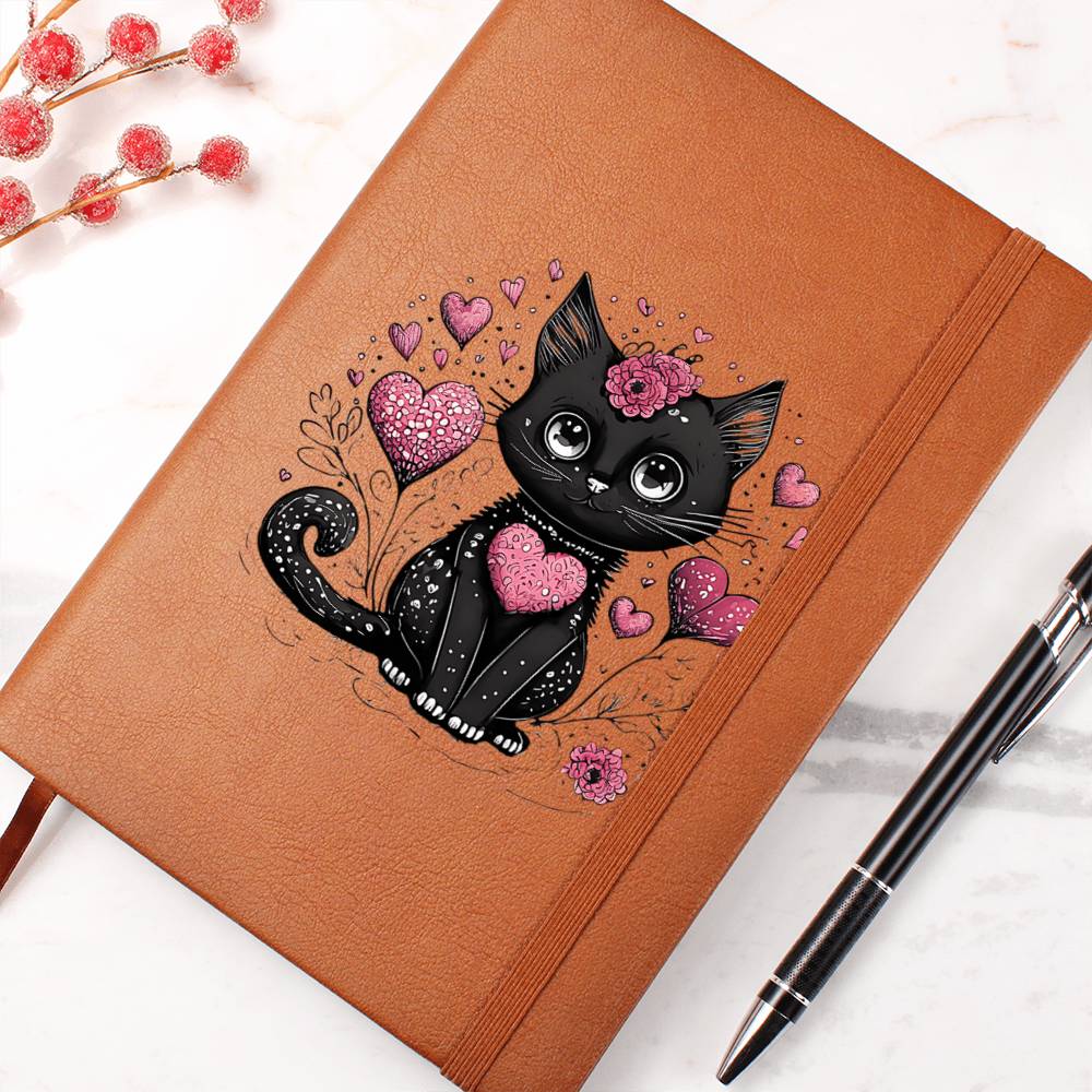 Valentine's Day Black Cat 054 - Vegan Leather Journal