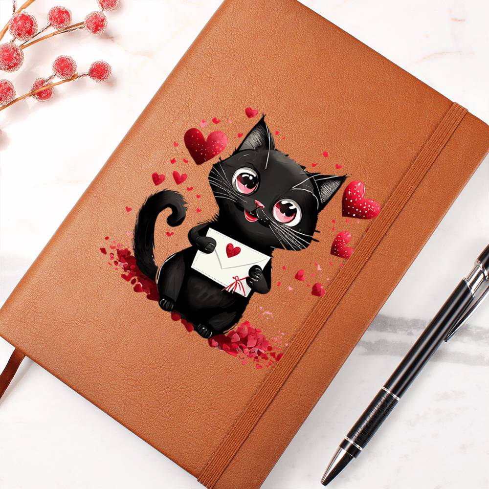 Valentine's Day Black Cat 006 - Vegan Leather Journal