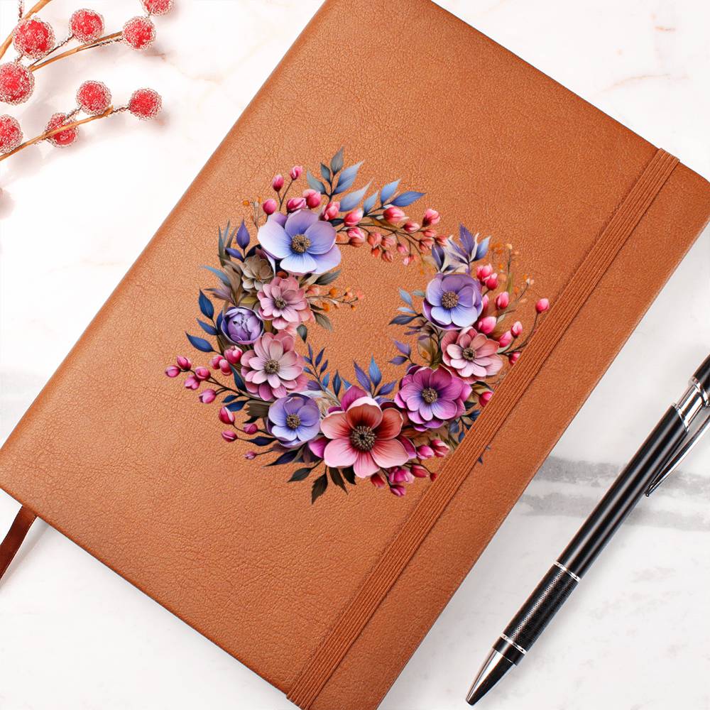 Floral Flower Wreath 076 - Vegan Leather Journal