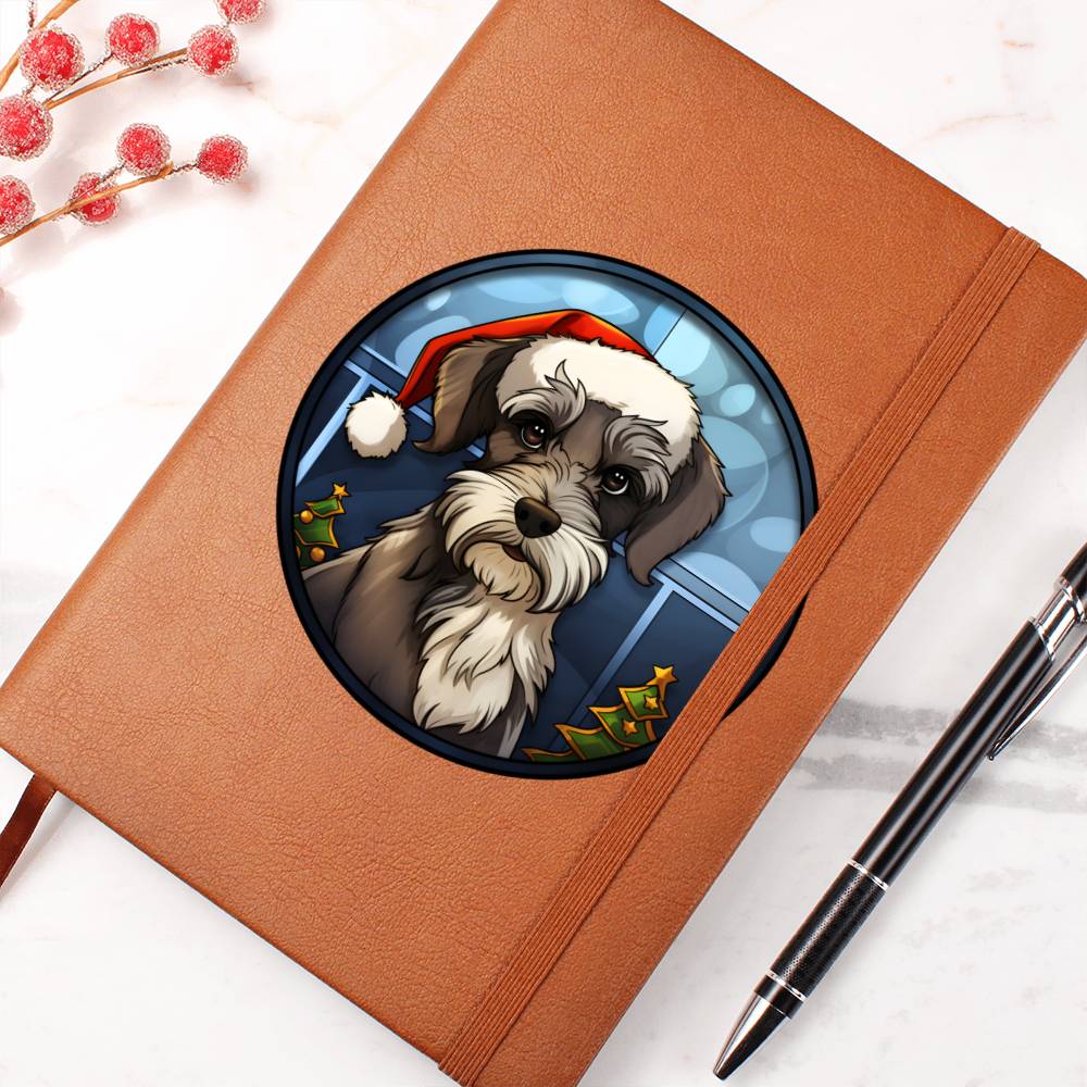 Dog Stained Glass Christmas Design 026 - Vegan Leather Journal