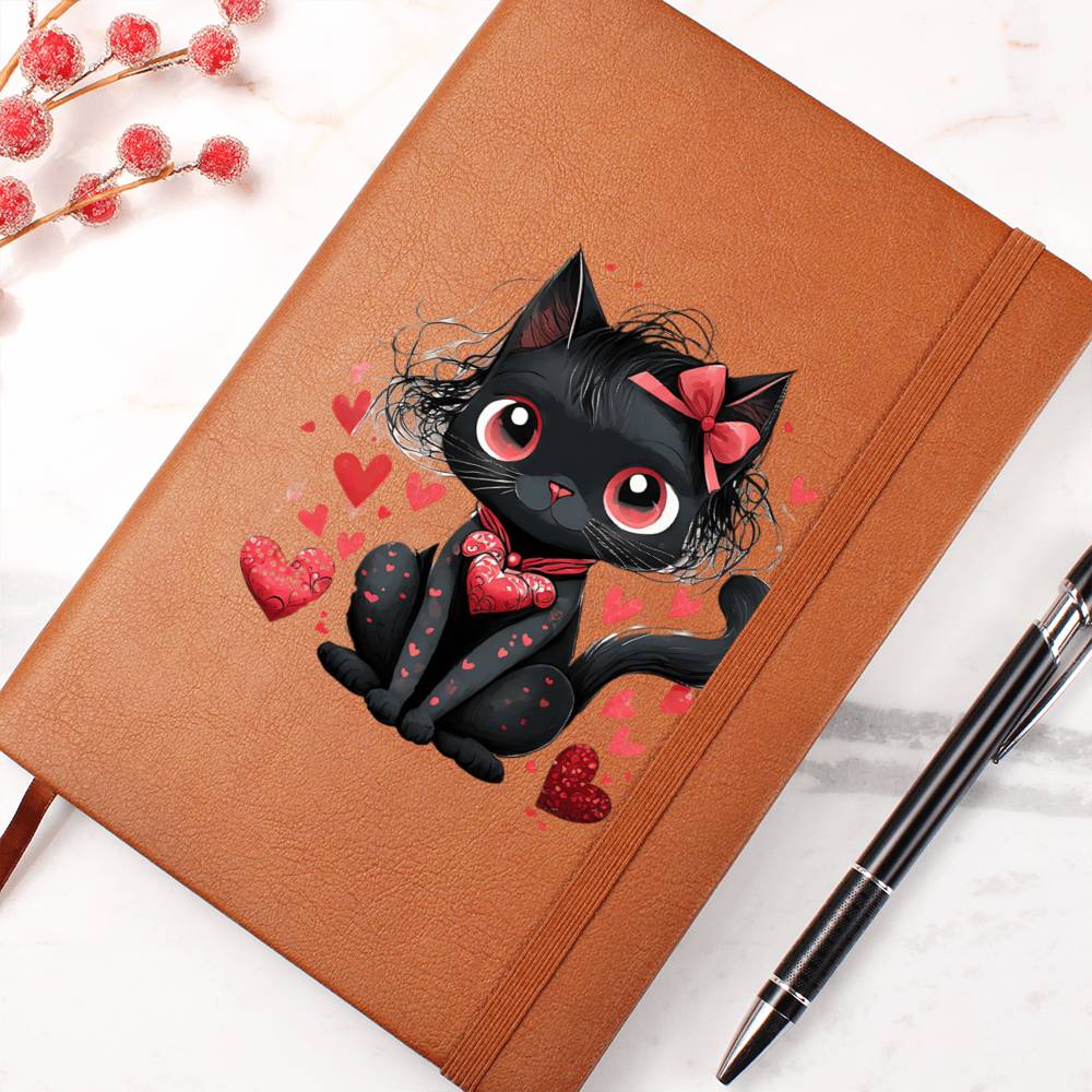 Valentine's Day Black Cat 045 - Vegan Leather Journal