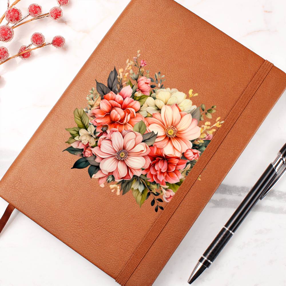 Floral Flower Wreath 005 - Vegan Leather Journal