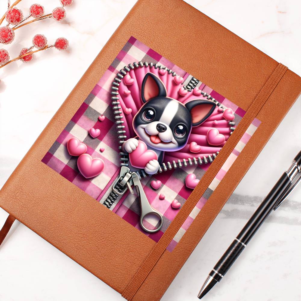 Valentine's Day Dog And Zipper 027 - Vegan Leather Journal
