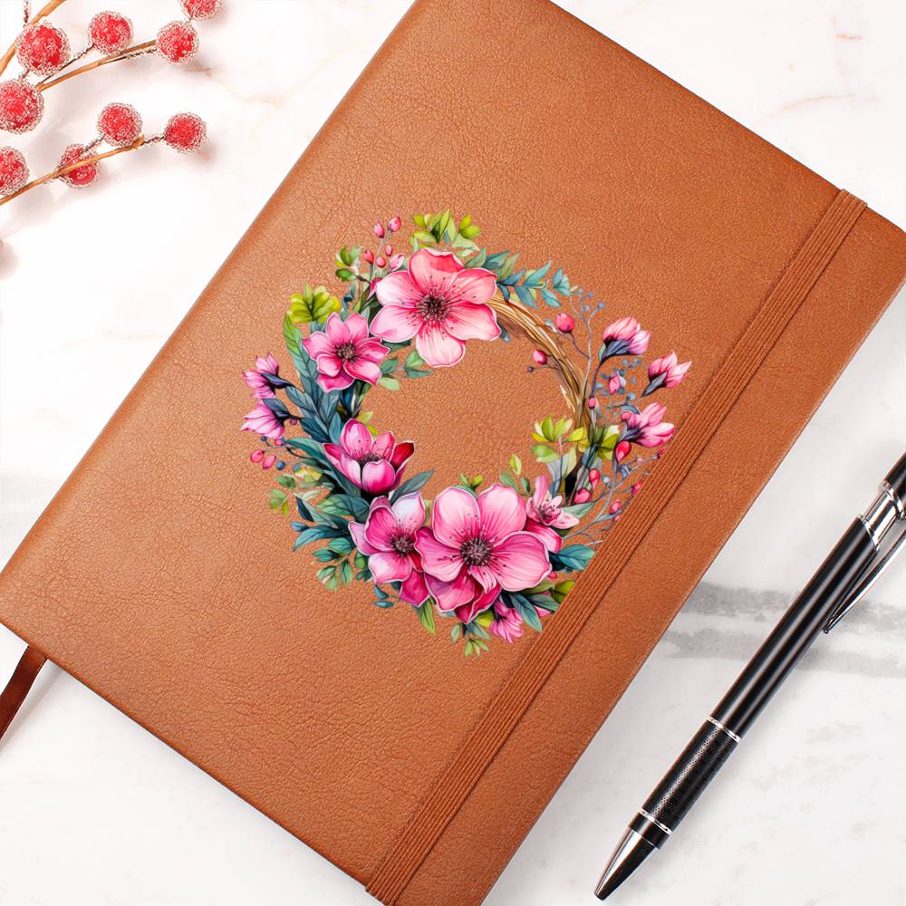 Floral Flower Wreath 154 - Vegan Leather Journal